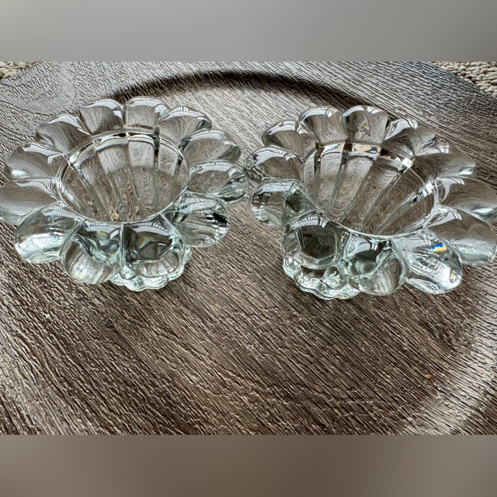 2pk Vintage Set Boopie Style Clear Glass Tapered Candlestick Holders Home Decor